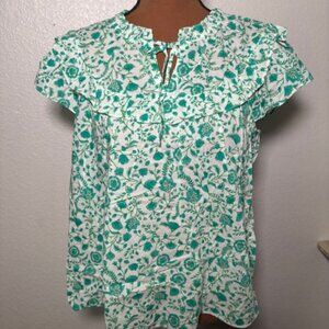 Draper James Green Floral Ruffle Sleeve Blouse – Size Medium